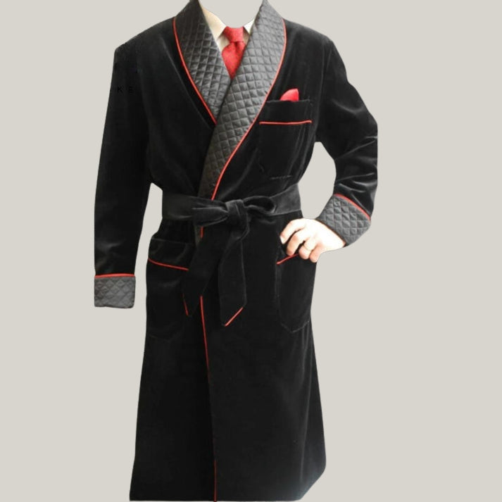 Men's elegant black smoking jacket - long gown - evening wear | Christmas party - long gown options and velvet variations | Halloween