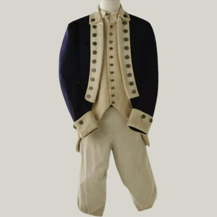 George Washington Uniform - Navy Blue Lapel Wool, Continental Army Coat - Custom Size, Complete Set| Blue Rolls Bespoke