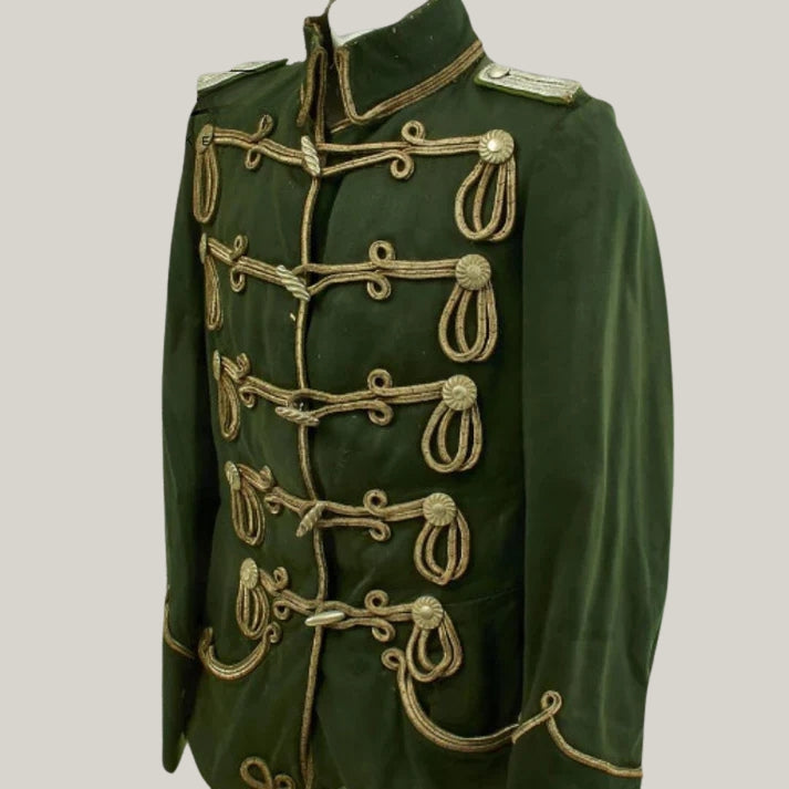 New Imperial German WWI Hussars Atilla Green Dress Jacket - Brand New Mens Hussar Military Uniform | Blue Rolls Bespoke