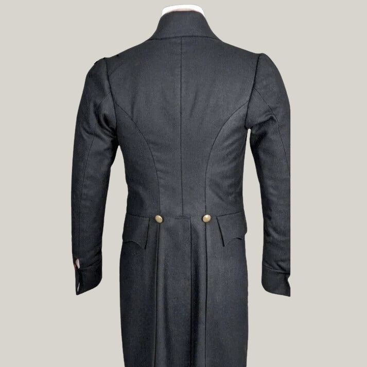 New Regency Tailcoat - Historical Men’s Formal Jacket, Vintage Black Double-Breasted Coat, 1800s Reenactment Costume, Period Clothing