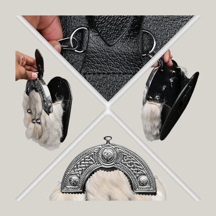 HIGHLAND REDSTONE Sporran Scottish Kilt Full Dress Sporran antique (White Rabbit Fur)