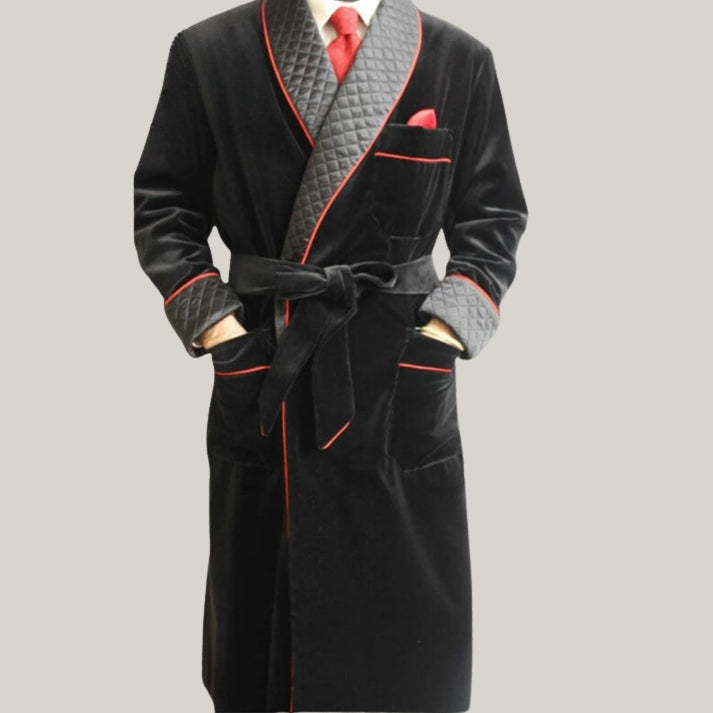 Men's elegant black smoking jacket - long gown - evening wear | Christmas party - long gown options and velvet variations | Halloween