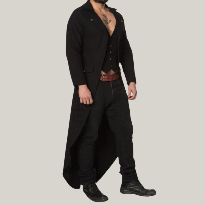 New Men Black Cotton Halloween Tailcoat - Gothic Steampunk Tailcoat, Banned Men's Zone Out Jacket, Gothic Tailcoat