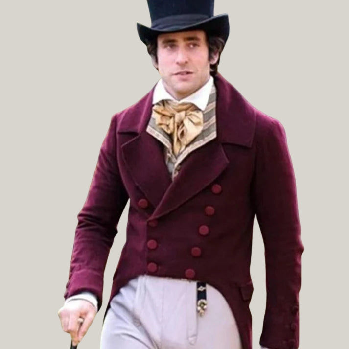 New Men Regency Style, Maroon Wool Military Tailcoat, Mr. Darcy Tailcoat, Regency Tailcoat, Custom made Tail Coat