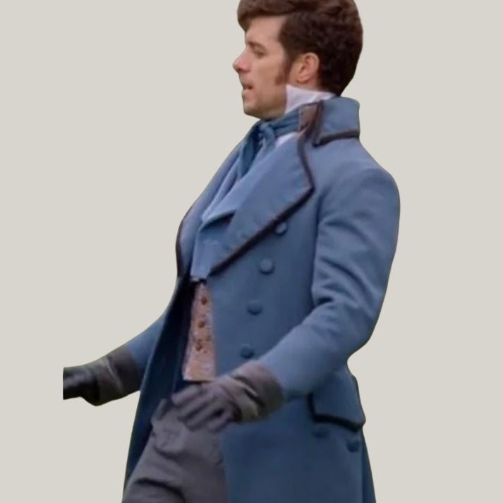 New Dan Jeannotte Coat - Jacket Hand Made - Men Blue Custom Wool Men Long Coat - Dan Jeannotte TV Movie Coat - Edward Blue Coat