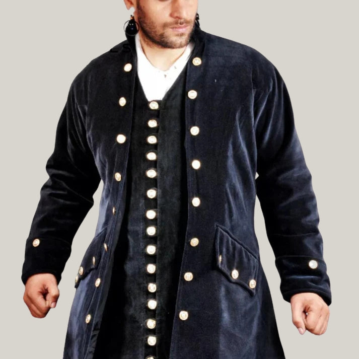 Blue Rolls Presents Men's Deluxe Pirate Admiral Coat - Inspired by Pirates of the Caribbean, for a commanding buccaneer look