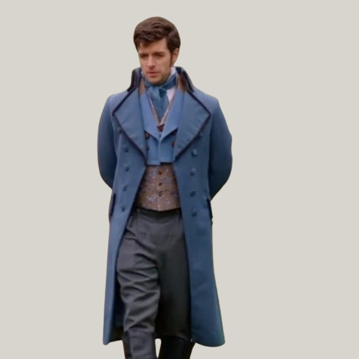New Dan Jeannotte Coat - Jacket Hand Made - Men Blue Custom Wool Men Long Coat - Dan Jeannotte TV Movie Coat - Edward Blue Coat