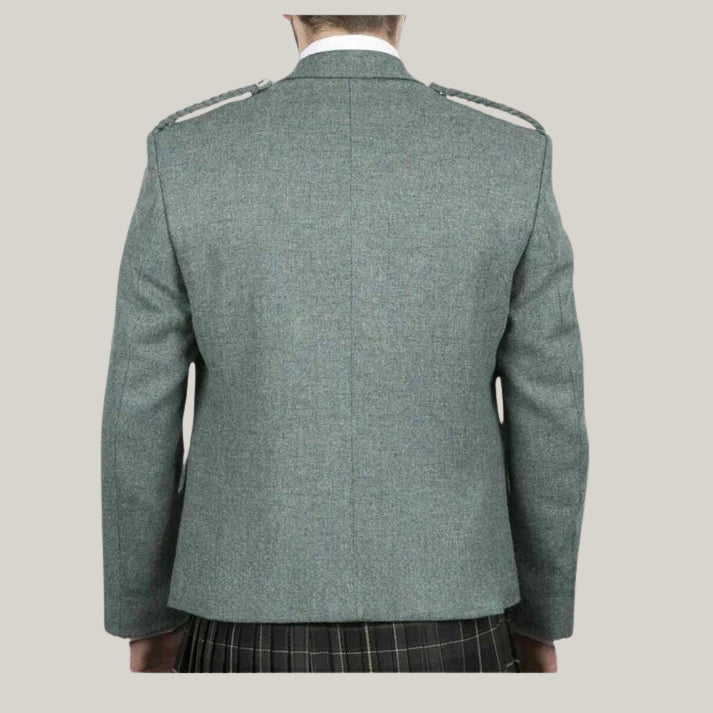 New Lovat Green Wool Blazer | Scottish Traditional, Custom Made - Argyle Kilt Jacket - GREEN SCOTTISH JACKET