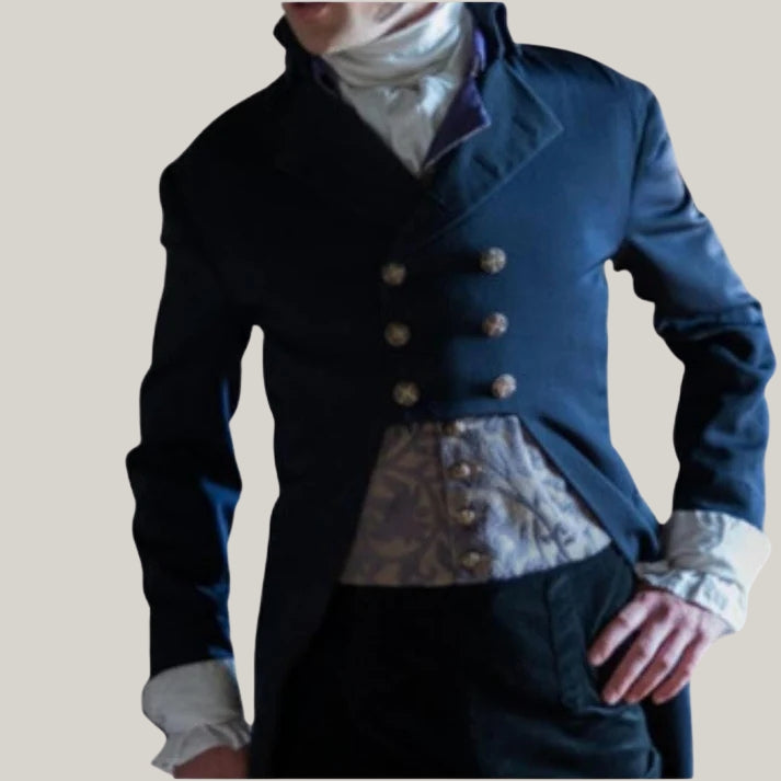 New Men Blue Men's Custom Victorian Period British Double Breasted Wool Regency 1800's coat - Victorian Style Men Tailcoat