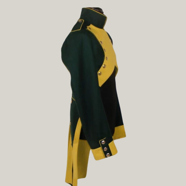 18th Century Men's British Military War Costume โ Green & Yellow Napoleon Jacket Cosplay Attire