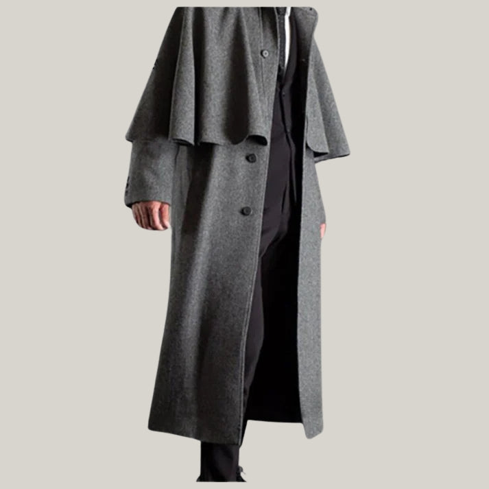 New Edition - Herrenmantel Cape - Men's Victorian Inverness Cape Coat | Garrick Coachmen Style | Beige/Grey Wool - Formal Slim