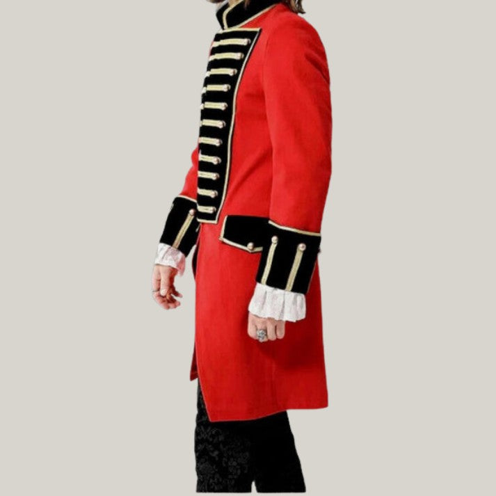 Men’s Red Wool Military Gothic Jacket British Officer Style Mid Length Coat - Custom Made - Halloween Special