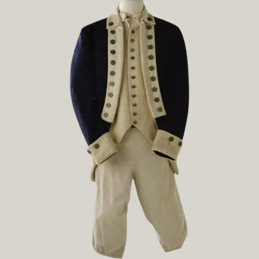 George Washington Uniform - Navy Blue Lapel Wool, Continental Army Coat - Custom Size, Complete Set| Blue Rolls Bespoke