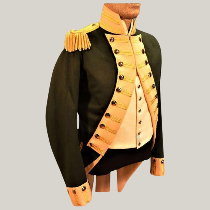 New American Rifle British Reproduction Officers Men Green Wool Coat | Green Michigan Legionary Coat | Blue Rolls Bespoke