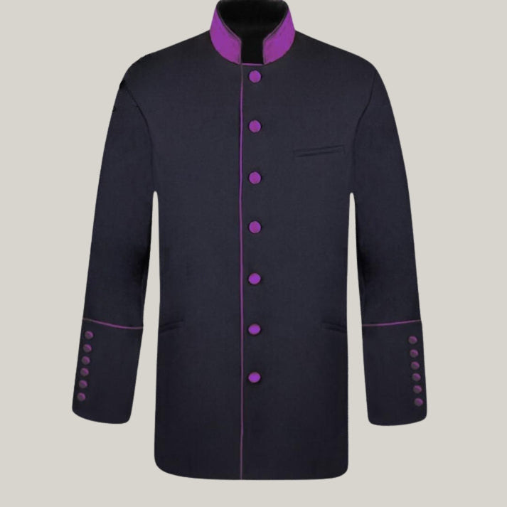 Men's Clergy  – Black/Purple Lord Peace Traditional Clergy Coat | Roman Priest Robe in Purple