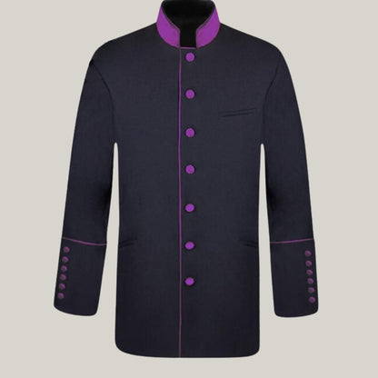 Men's Clergy  – Black/Purple Lord Peace Traditional Clergy Coat | Roman Priest Robe in Purple