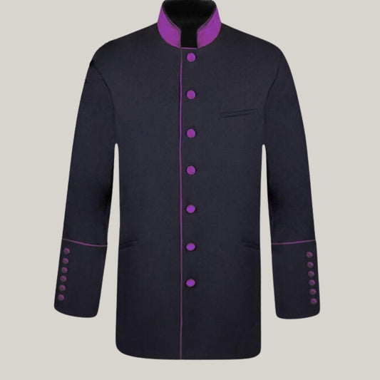 Men's Clergy  – Black/Purple Lord Peace Traditional Clergy Coat | Roman Priest Robe in Purple
