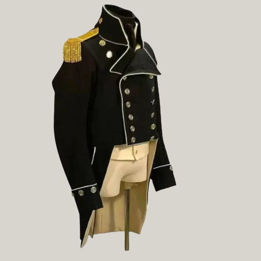 Military Jacket Breasted Coat -  Royal Black - Wool Regency - New Lieutenant Uniform - Hand Made Coat