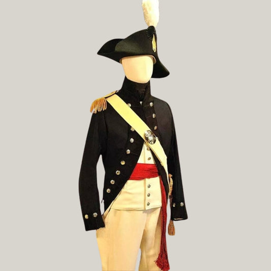 Reenactment Cosplay - Napoleonic Era Military Officer Uniform - Historical French Revolution Costume, 18th Century Colonial Soldier Jacket