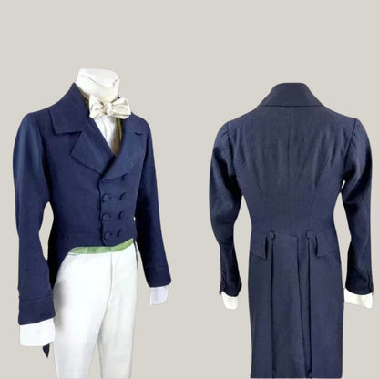 New Men's Navy Blue Tailcoat Jacket Men's Blue Wool Colin Bridgerton Regency Tailcoat - 18th Century Victorian Style