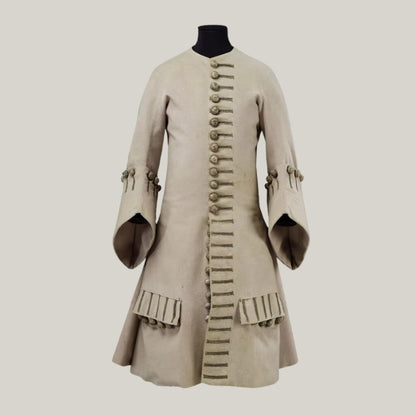 New Men's Military White Long Frock Coat – Off-White Wool Coat with Button Closure