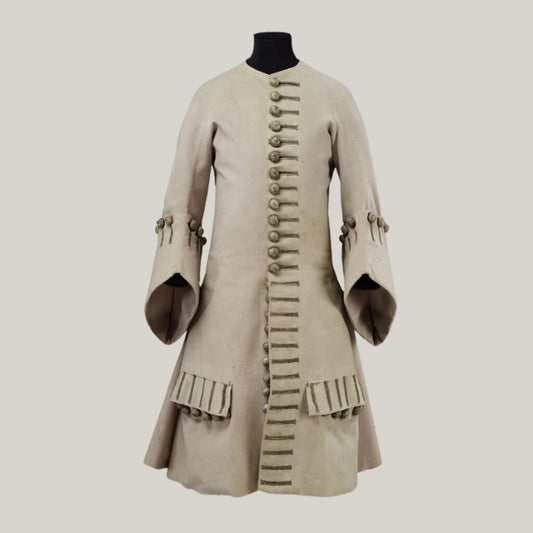New Men's Military White Long Frock Coat – Off-White Wool Coat with Button Closure