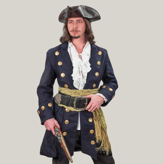 Pirate Costume - Blackbeard Pirate Coat, Buccaneer Halloween coat, Pirates of Caribbean admiral coat, Blue Admiral Blackbeard Coat