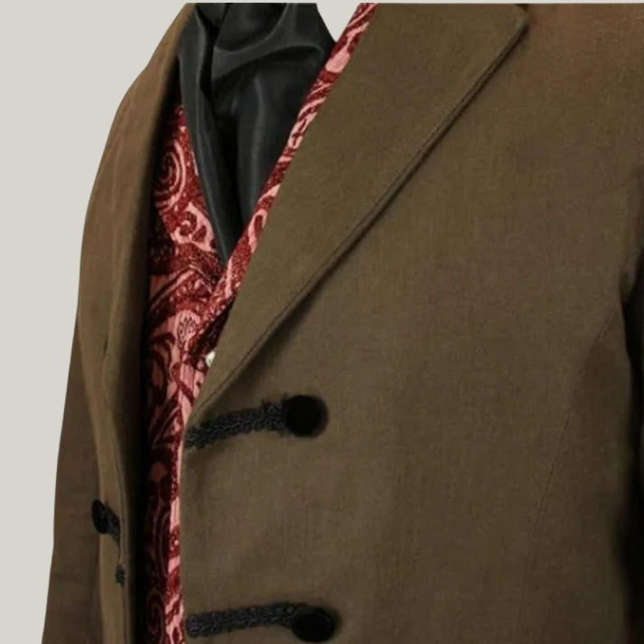 Brown Historical Emporium Men's Velvet Trimmed Sovereign Regency Tailcoat, Military Tailcoat, Colin Bridgerton - Victorian Style Hand Made