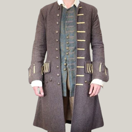 Revolutionary War Costume - 18th Century Captain Traditional Colonial Pirate Coat -Men's grey wool - Two Flapped Pocket