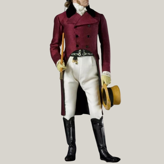 Handmade Brand New Men's burgundy Regency dated 19th Century Regency Jacket - British Tailcoat - Custom wool coat - Historical tail coat