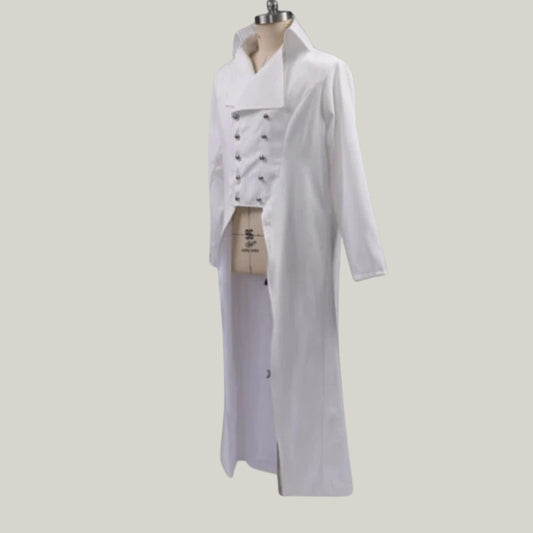 New Christmas Regency Tailcoat – White Wool Victorian Military Jacket | Custom-Made Festive Attire | Historical Costume