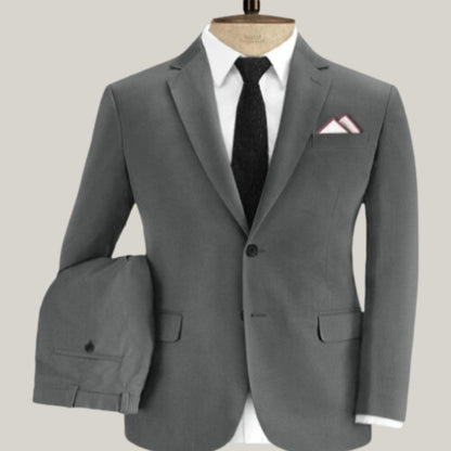 Handmade Gray Cotton Power Stretch Chino Suit - Premium Coat - Premium Quality Suites By Blue Rolls Bespoke