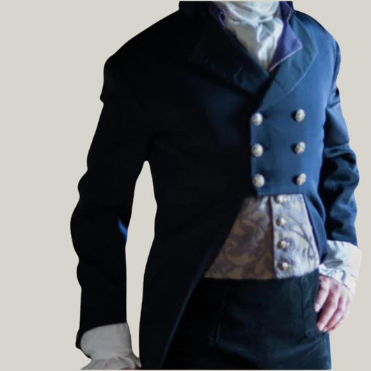 New Men Blue Men's Custom Victorian Period British Double Breasted Wool Regency 1800's coat - Victorian Style Men Tailcoat