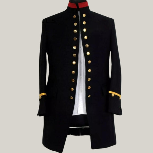 New Men's Pirate Coat - Custom Made Wool, Historical Reenactment, Cosplay, Formal Occasions, Black Military | Blue Rolls