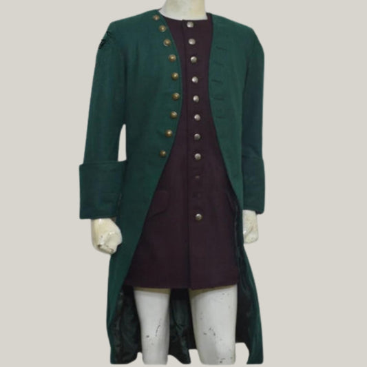 New Green Wool 18th Century Style Man's Frock Coat Jamie Farser Style Frock Coat By Blue Rolls Bespoke