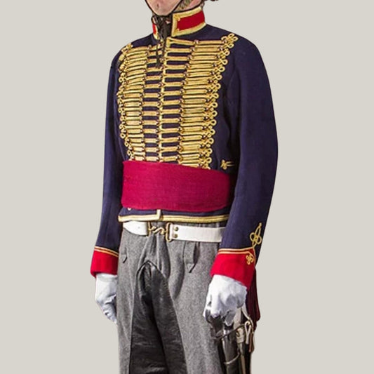 Royal Navy Blue Horse Artillery Gold Braiding Wool - Blue Wool Hussar Jacket with Gold Cuffs Military Inspired unisex Coat | Custom Tailored
