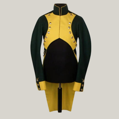18th Century Men's British Military War Costume – Green & Yellow Napoleon Jacket Cosplay Attire