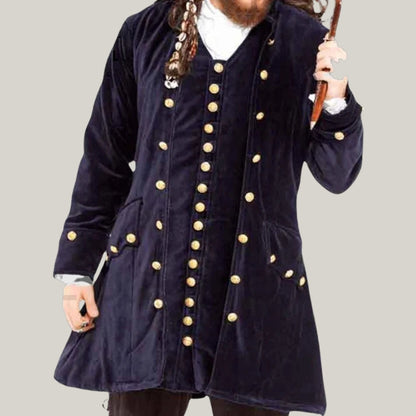 Blue Rolls Presents Men's Deluxe Pirate Admiral Coat - Inspired by Pirates of the Caribbean, for a commanding buccaneer look