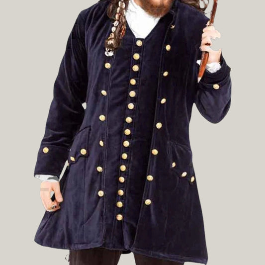 Blue Rolls Presents Men's Deluxe Pirate Admiral Coat - Inspired by Pirates of the Caribbean, for a commanding buccaneer look