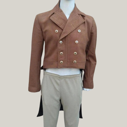 New Men's Tail Coat - Wedding Regency Coat, Brown 1810-1830 Regency Tailcoat, 19th Century Wool Regency Georgian Double Breasted Tailcoat