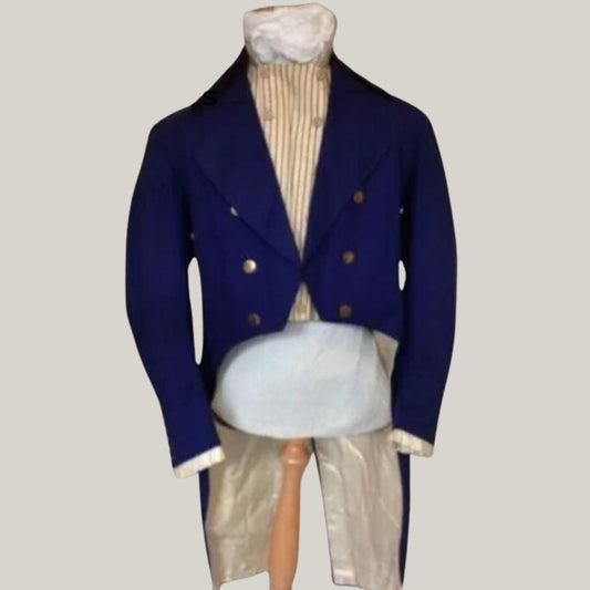 New Military Infantry Swallow Men Blue Wool Custom Made - double-breasted coat Regency Tail Coat