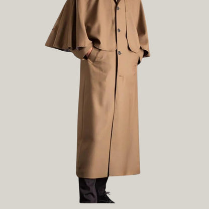 New Edition - Herrenmantel Cape - Men's Victorian Inverness Cape Coat | Garrick Coachmen Style | Beige/Grey Wool - Formal Slim