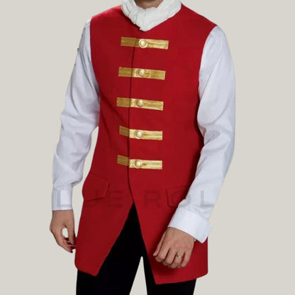 Handmade Men's Red Stylish Pirate Coat - Buccaneer Pirate Coat | Blue Rolls