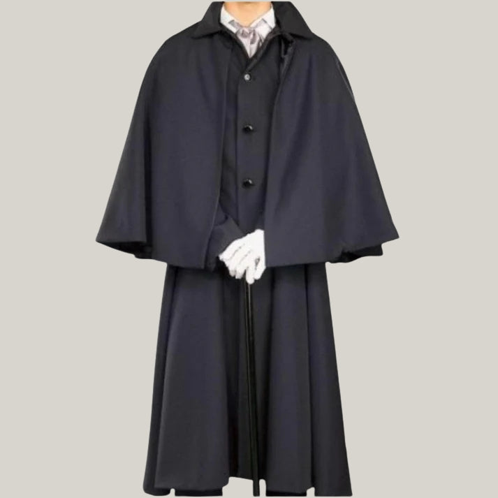 Men's Inverness Cape - Black - Christmas Inverness coat, Men's Christmas coat -  100% Wool