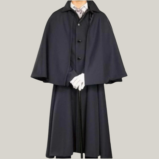 Men's Inverness Cape - Black - Christmas Inverness coat, Men's Christmas coat -  100% Wool