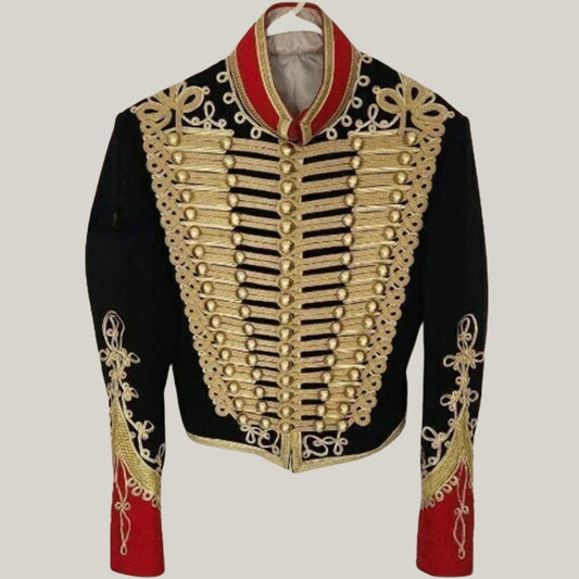 New Men's French Jacket With Heavy Gold Braided Jacket, Black wool coat - Hussar jacket