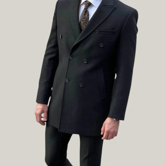 Double breasted Coat, Wool Coat, Slimfit Black Coat, Winter Long Coat, Gift For Men, Gift For Him, Long Casual Coats Men
