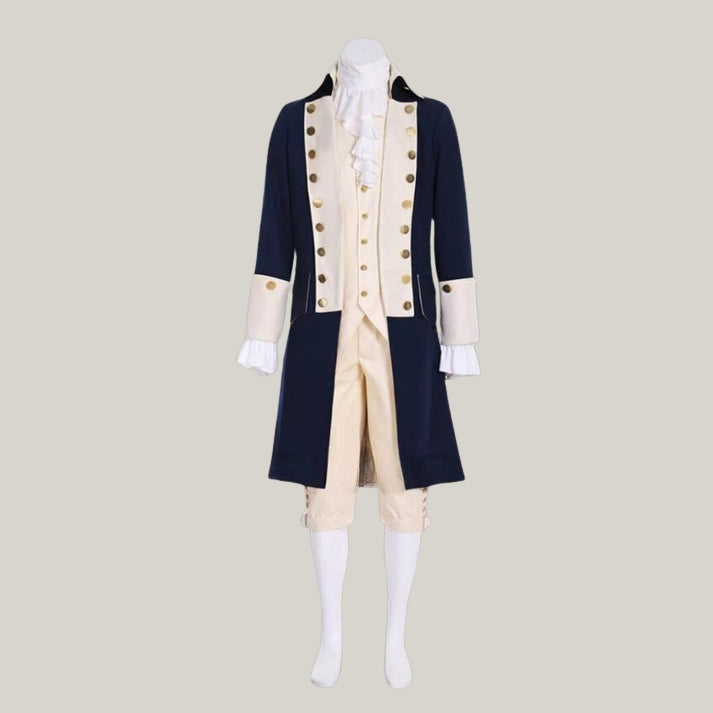 New George Washington Uniform, Navy Blue - Off White Wool Men - 1770s American Revolution War Jacket, Halloween Costume, Cosplay| Blue Rolls