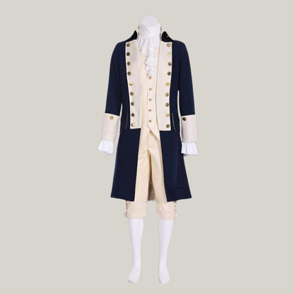 New George Washington Uniform, Navy Blue - Off White Wool Men - 1770s American Revolution War Jacket, Halloween Costume, Cosplay| Blue Rolls