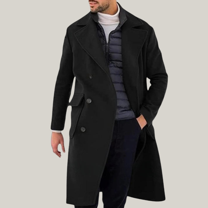 New Men Custom Made Wool Trench Coat - Winter Warm Solid Pocket Woolen Coat Men's Thick Coat Men's Mid Length Trench | Blue Rolls